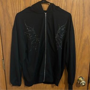black rhinestone zip up hoodie
